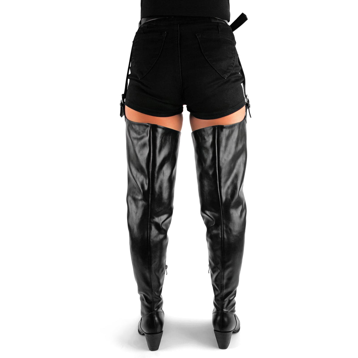 Pointed Toe Buckle Chunky Heel Pant Boots