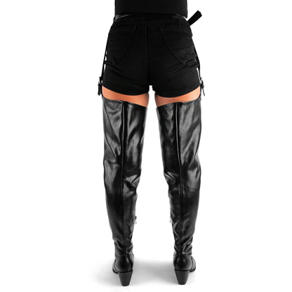 Pointed Toe Buckle Chunky Heel Pant Boots