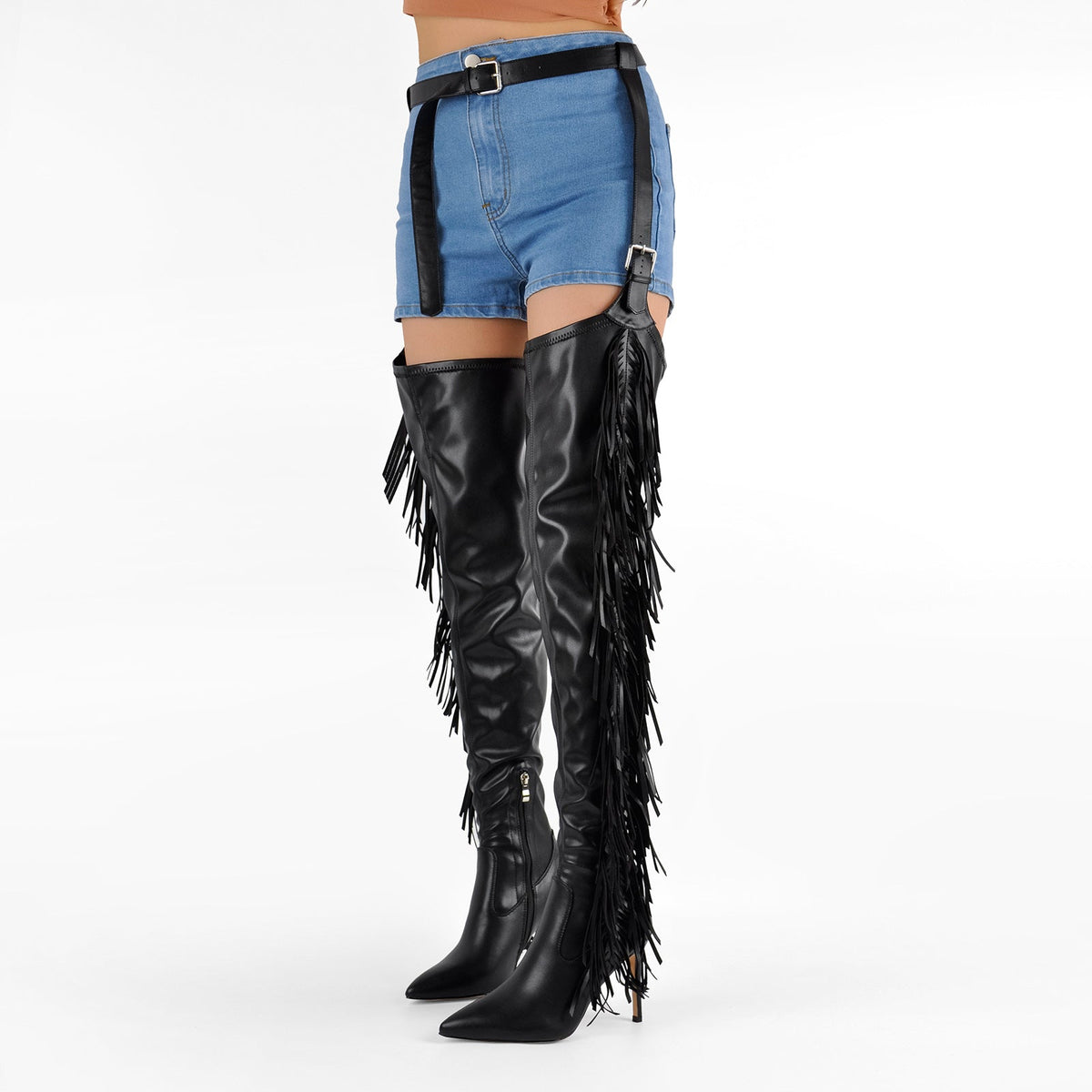 Pointed Toe Fringe Stiletto Pant Boots