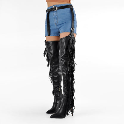 Pointed Toe Fringe Stiletto Pant Boots