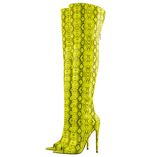 Open Toe Snake Fluorescent Color Stiletto High Heel Over The Knee Boot