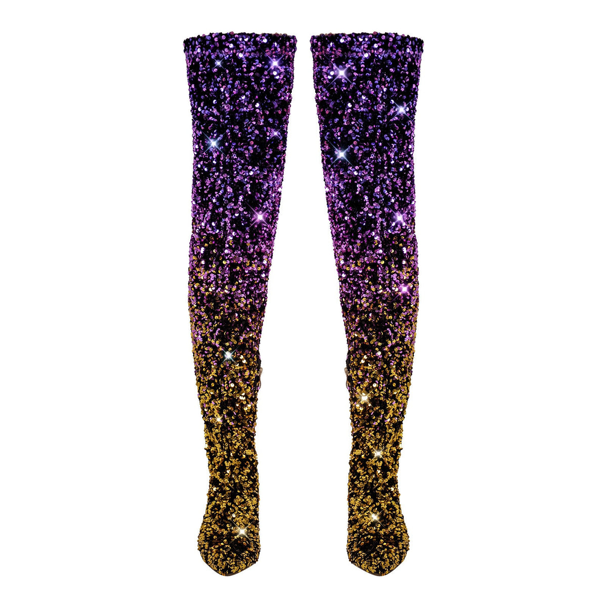 Sequins Gradient Color Pointed Toe Thigh High Stiletto Boots