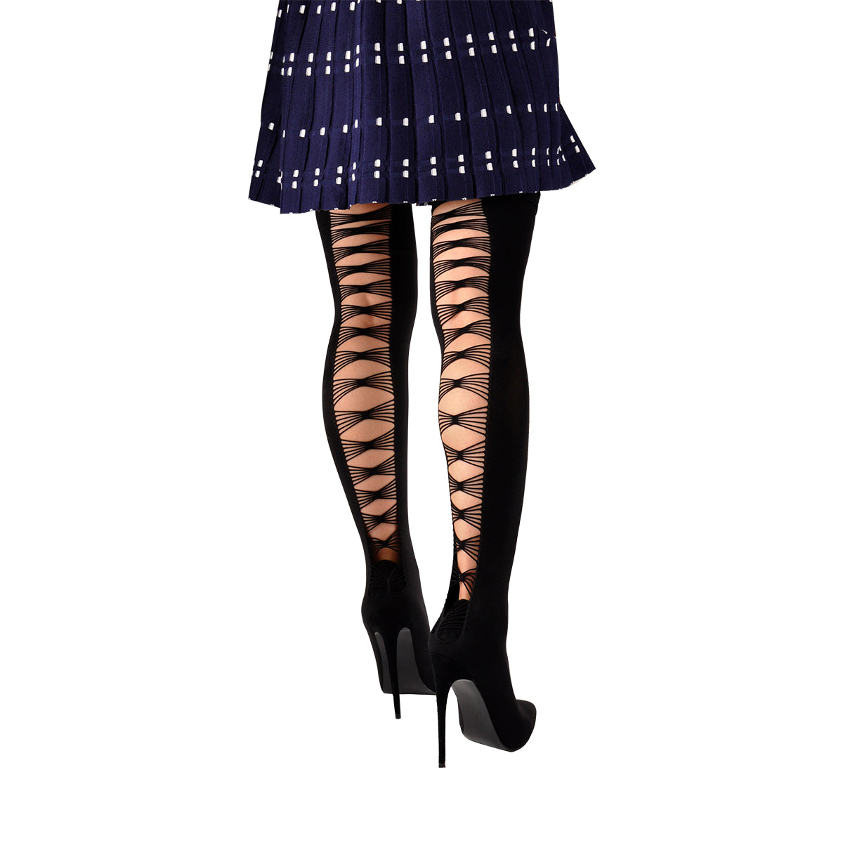 Thigh High Pointy Toe Stiletto Stretch Back Hollow Out Stocking Bootie
