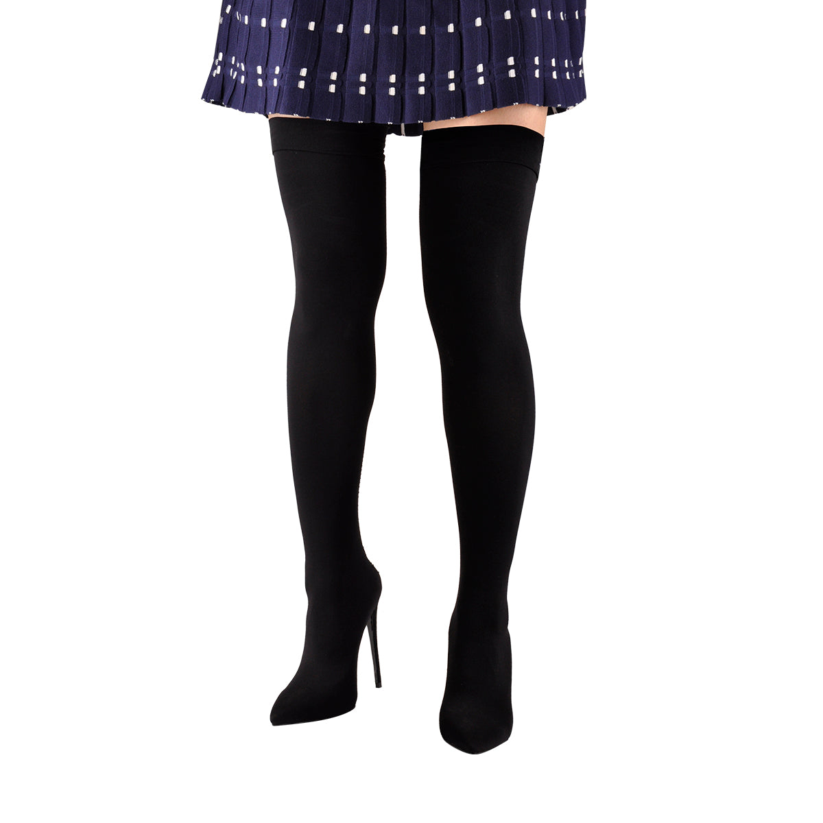 Thigh High Pointy Toe Stiletto Stretch Back Hollow Out Stocking Bootie