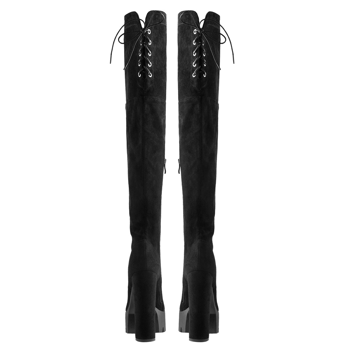 Faux Suede Lace Up Round Toe Thigh High Winter Bootie