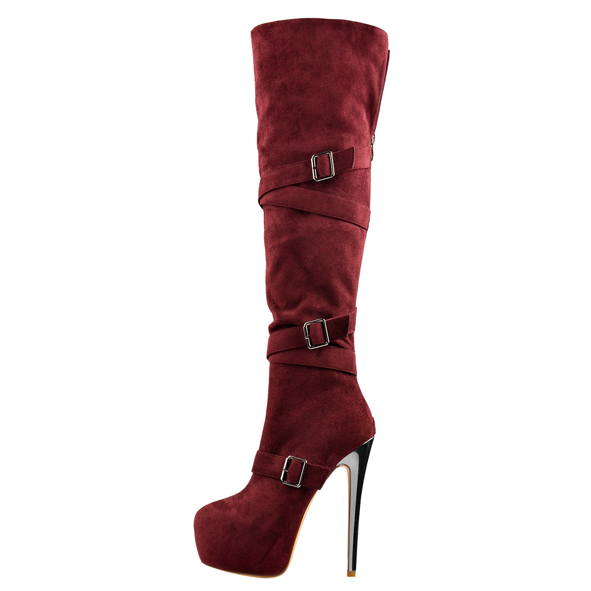 Suede Platform Buckle Stiletto Over The Knee High Boots