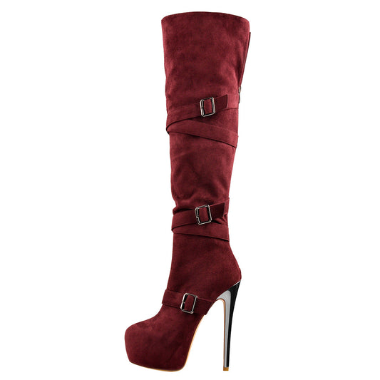 Suede Platform Buckle Stiletto Over The Knee High Boots