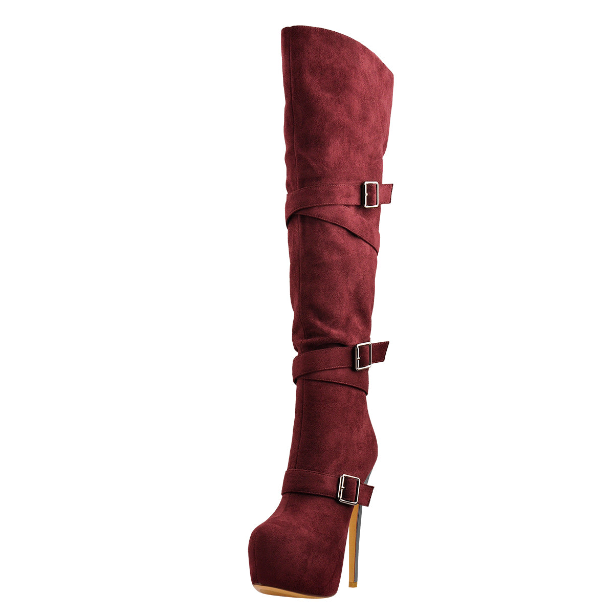 Suede Platform Buckle Stiletto Over The Knee High Boots