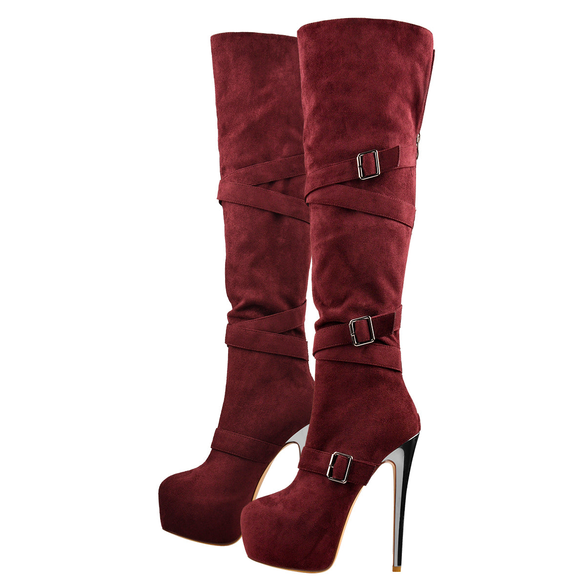 Suede Platform Buckle Stiletto Over The Knee High Boots