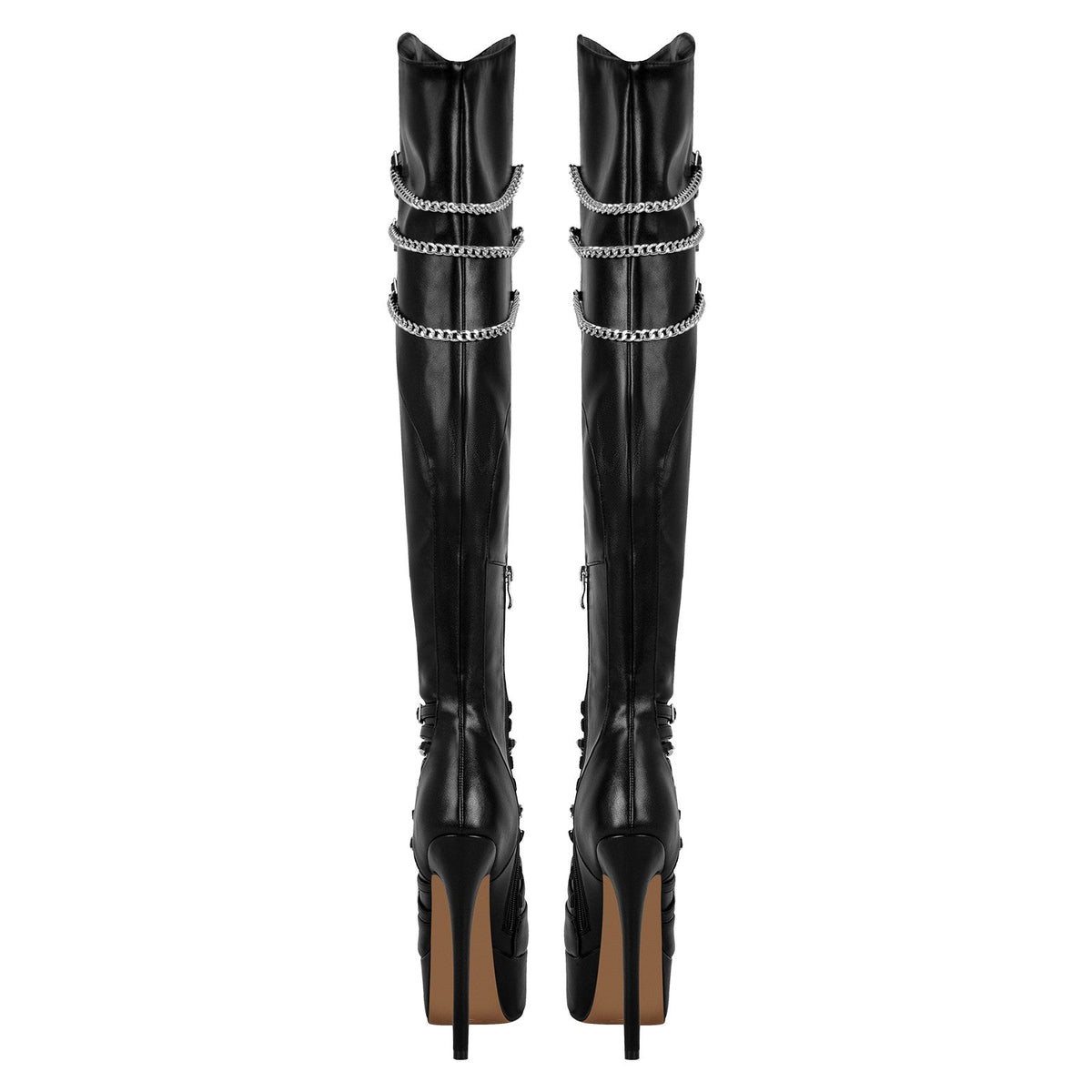 Chain Round Toe Platform Stilettos Over The Knee Boots