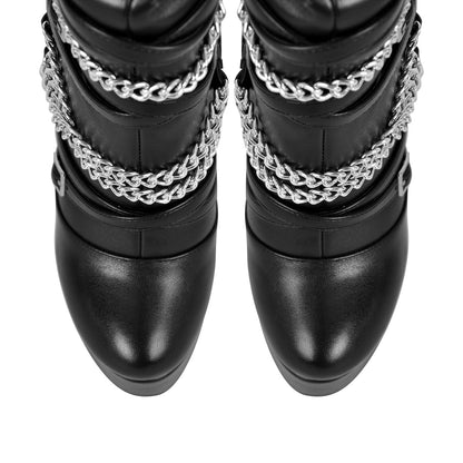 Chain Round Toe Platform Stilettos Over The Knee Boots