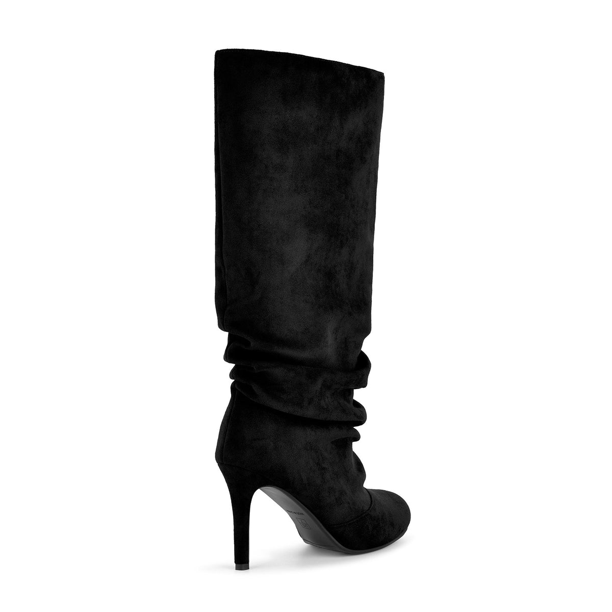 Suede Round Toe Ruched Stiletto Knee High Boots