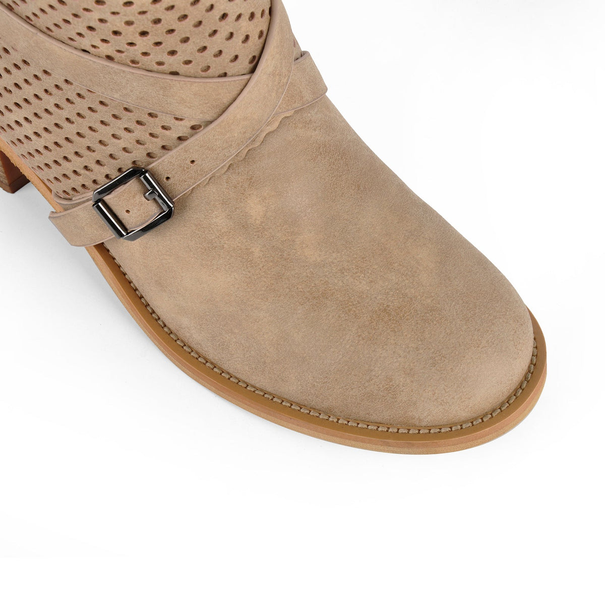 Perforated Buckle Strap Knee High Western Boots