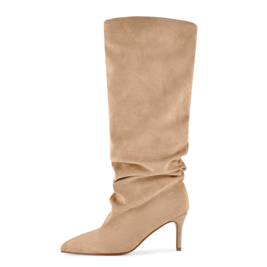 Pointed Toe Suede Slouch Knee High Boots