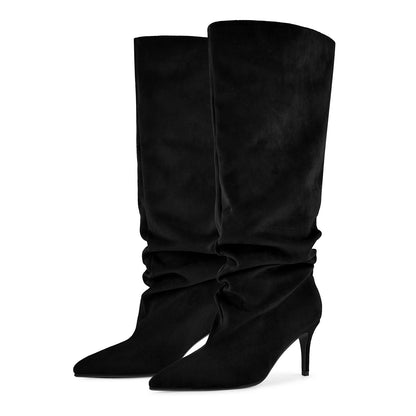 Pointed Toe Suede Slouch Knee High Boots