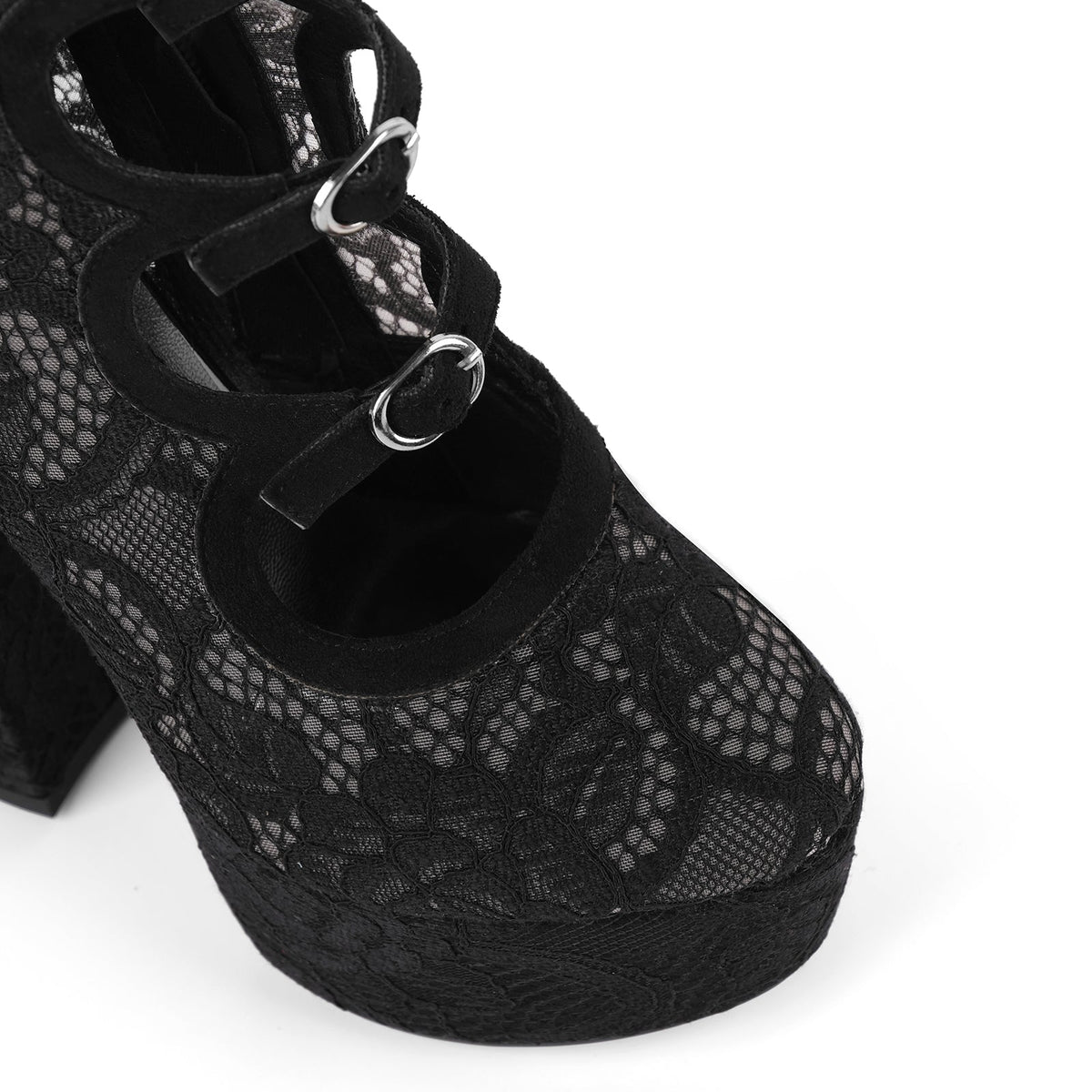 Lace Mesh Multi Buckle Strap Knee High Boots