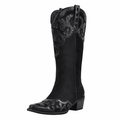 Pointed Toe Suede Knee High Western Boots