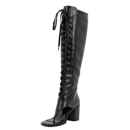 Thong Lace-up Knee High Bootie Sandals