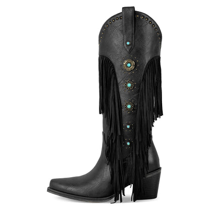 Fringe & Stud Western Boots