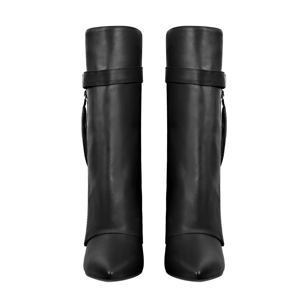Pointed Toe Side Tassel Zipper Fold Over Boots