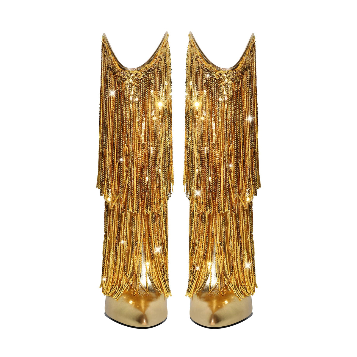 Pointed Toe Stilettos Sequin Fringe Boots