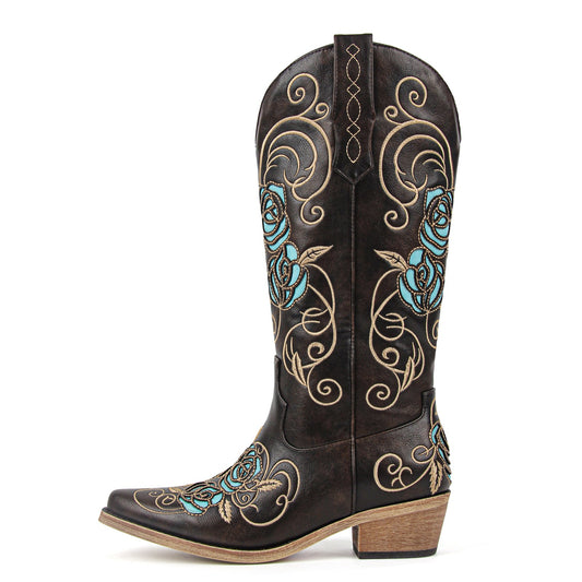 Floral Embroidery Mid-Calf Western Boots