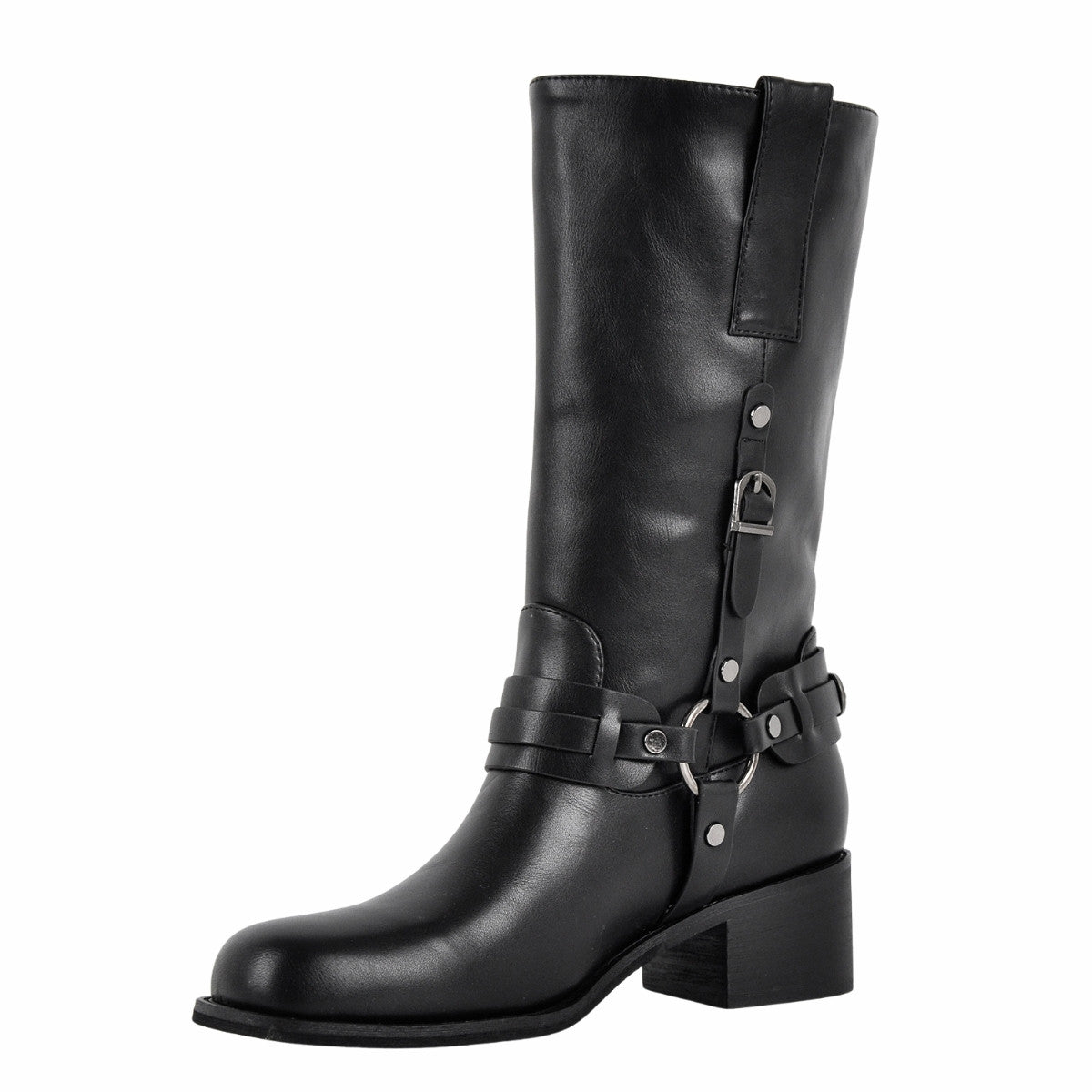 Square Toe Buckle Strap Mid-Calf Boots