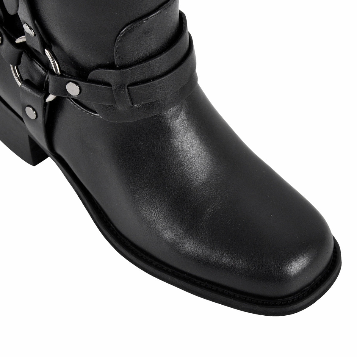 Square Toe Buckle Strap Mid-Calf Boots