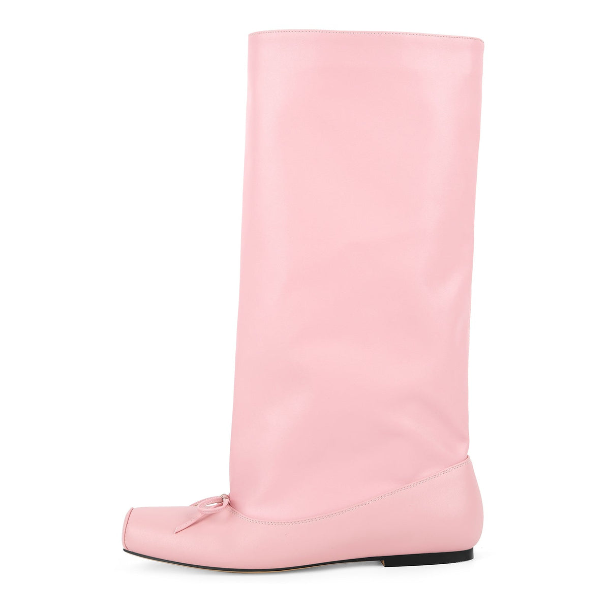 Square Toe Bow Flat Mid-Calf Boots