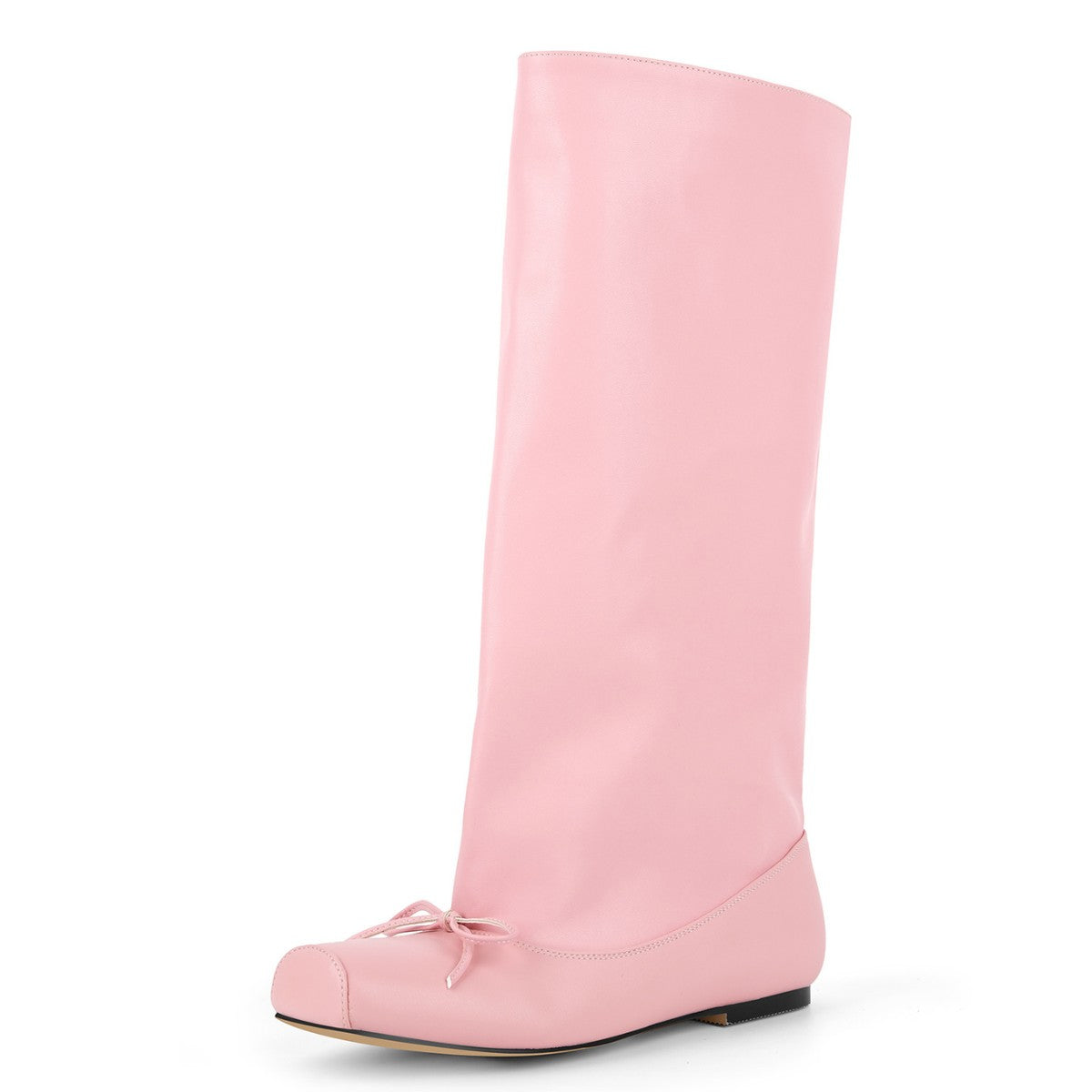 Square Toe Bow Flat Mid-Calf Boots