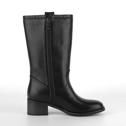 Round Toe Chunky Heel Mid-Calf Boots