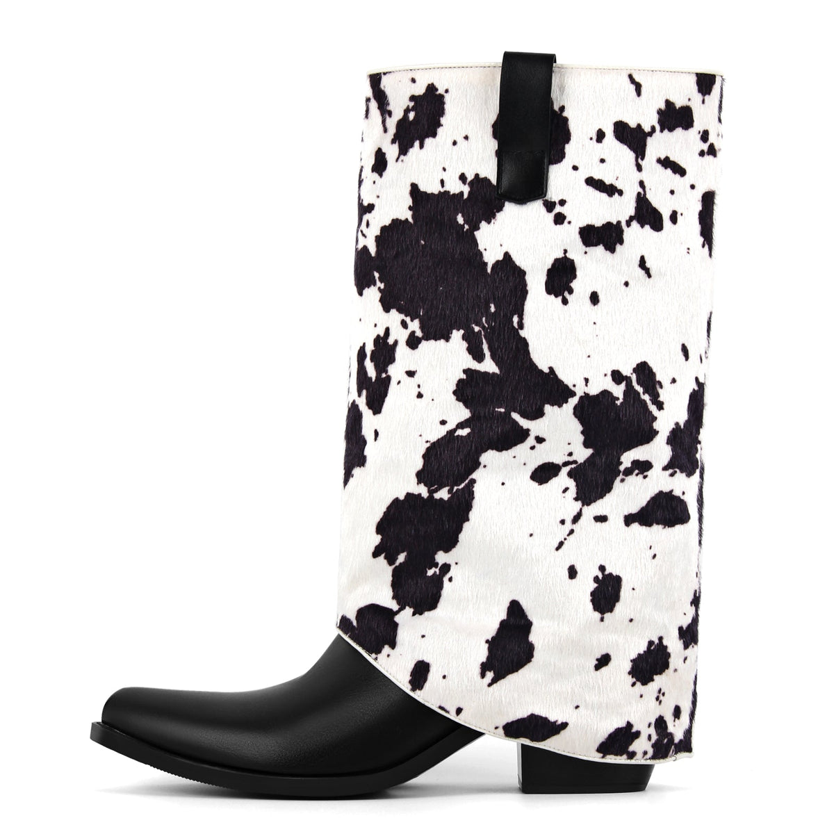 Pointed Toe Cowhide Fold Over Mid-Calf Boots