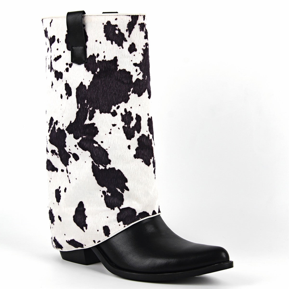 Pointed Toe Cowhide Fold Over Mid-Calf Boots