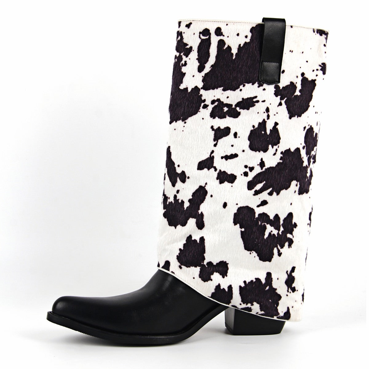 Pointed Toe Cowhide Fold Over Mid-Calf Boots