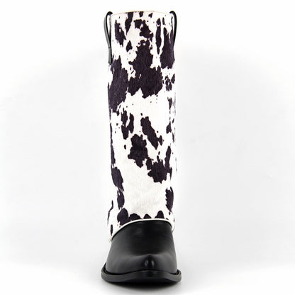 Pointed Toe Cowhide Fold Over Mid-Calf Boots
