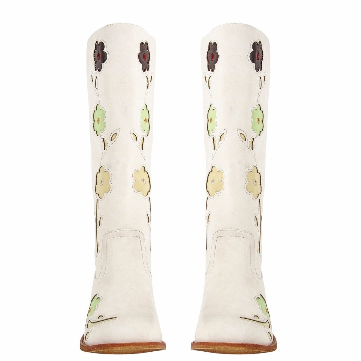 Square Toe Flower Embroidery Mid-Calf Boots