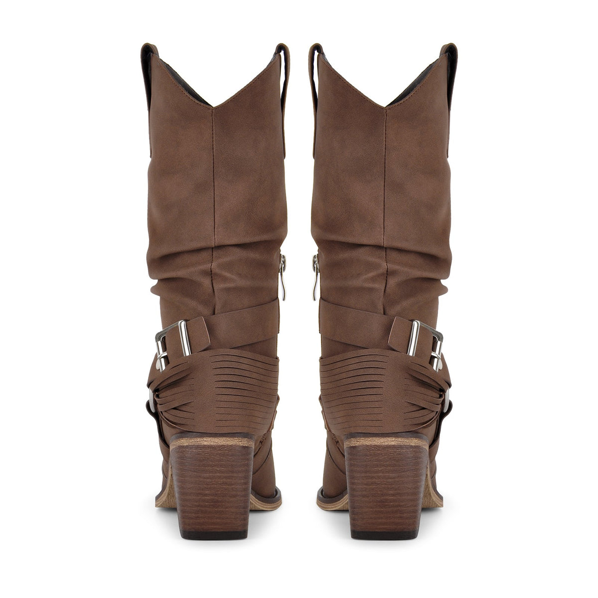 Ruched Buckle Strap Mid-Calf Western Boots
