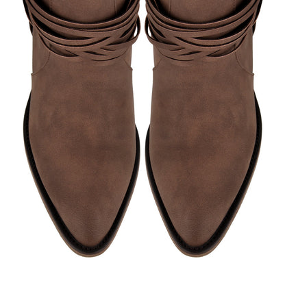 Ruched Buckle Strap Mid-Calf Western Boots