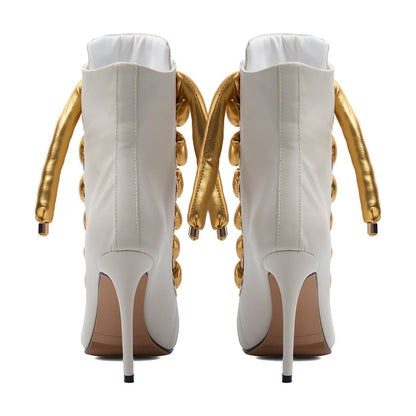Peep Toe Thick Metallic Rope Lace-up Ankle Boots