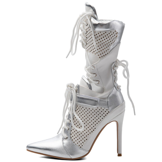 Pointed Toe Cutout Lace-up Sporty Ankle Boots