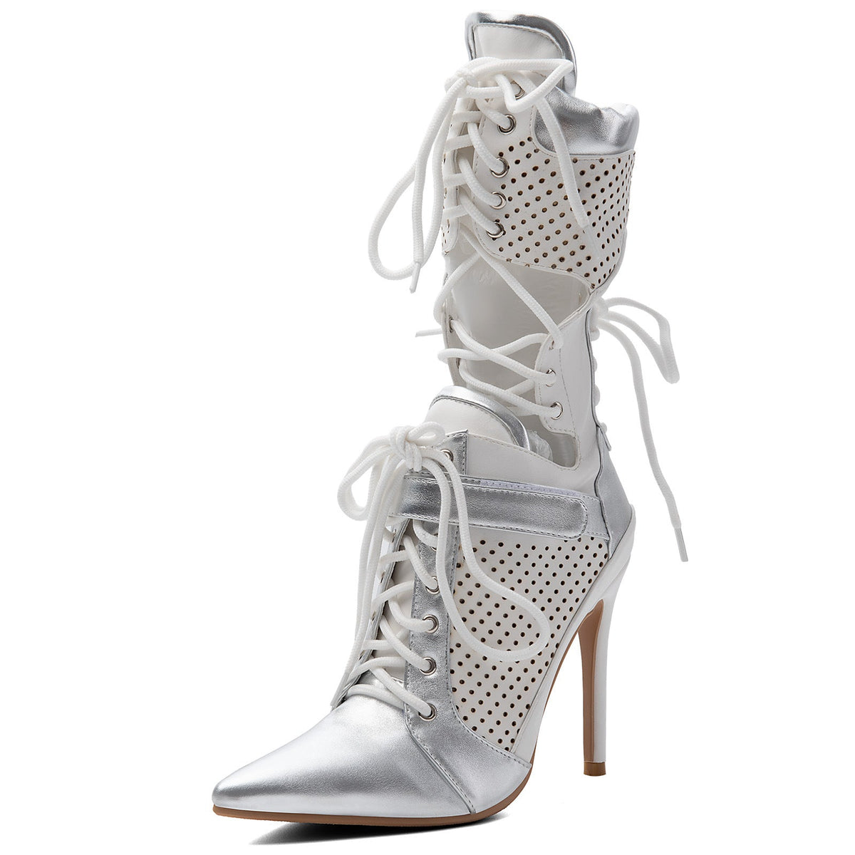 Pointed Toe Cutout Lace-up Sporty Ankle Boots
