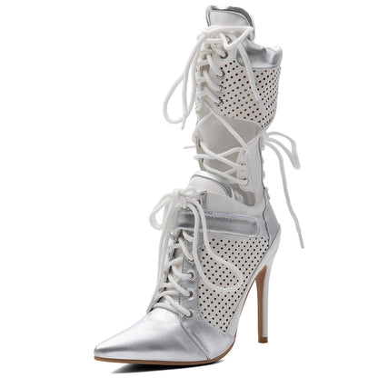 Pointed Toe Cutout Lace-up Sporty Ankle Boots