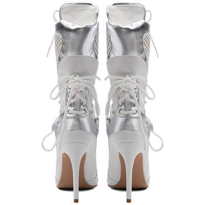 Pointed Toe Cutout Lace-up Sporty Ankle Boots
