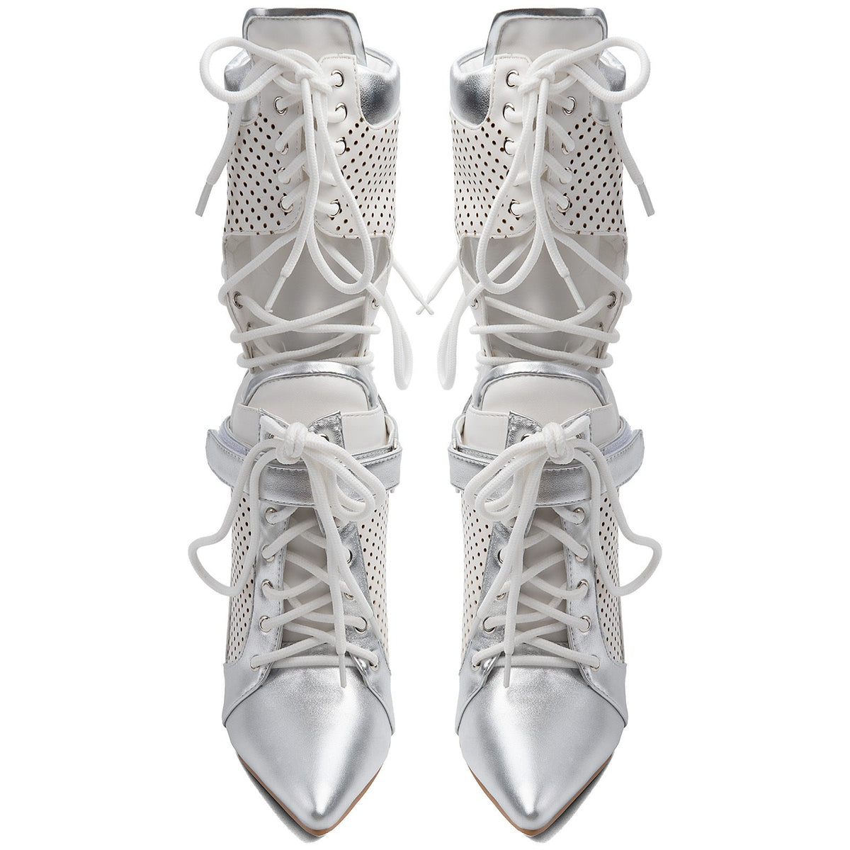 Pointed Toe Cutout Lace-up Sporty Ankle Boots