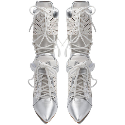 Pointed Toe Cutout Lace-up Sporty Ankle Boots