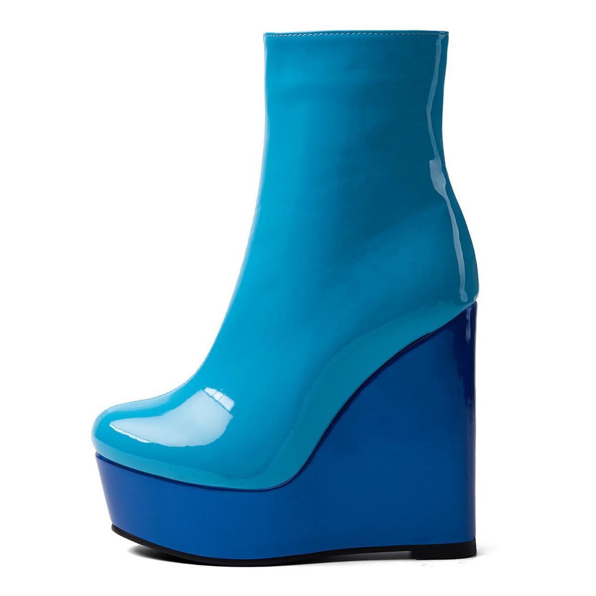 Platform Patent Leather Wedge Heel Ankle Boots