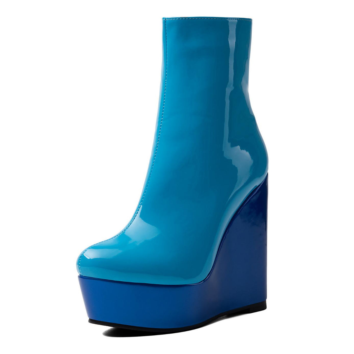 Platform Patent Leather Wedge Heel Ankle Boots