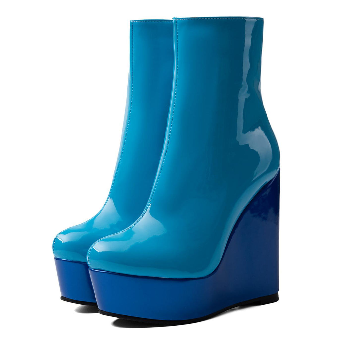 Platform Patent Leather Wedge Heel Ankle Boots