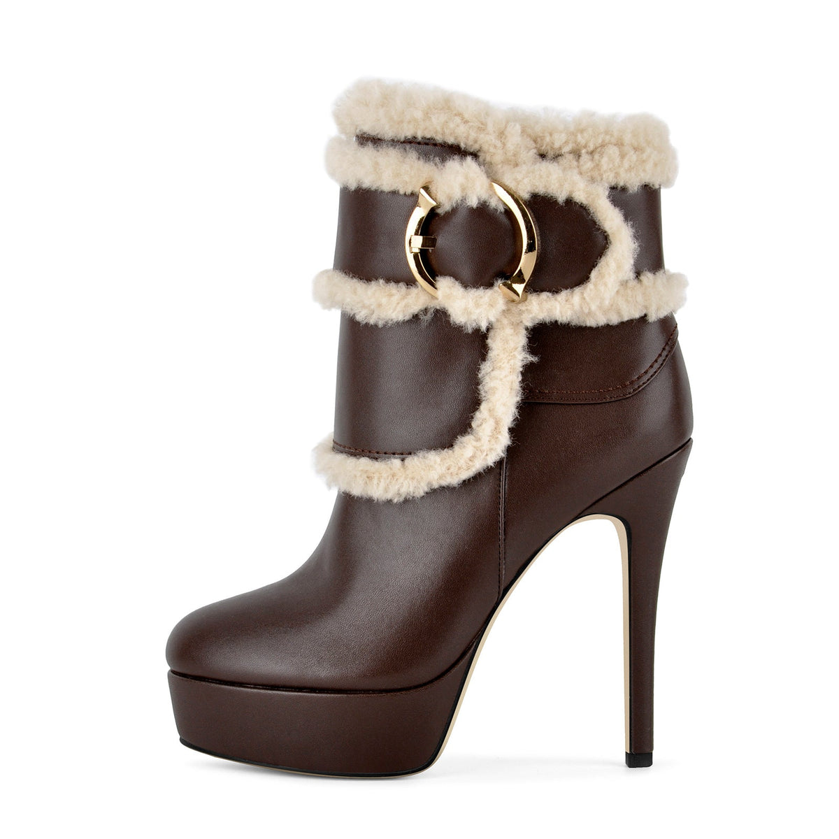 Platform Lambswool Buckle Side Zipper Ankle Boots