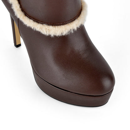Platform Lambswool Buckle Side Zipper Ankle Boots